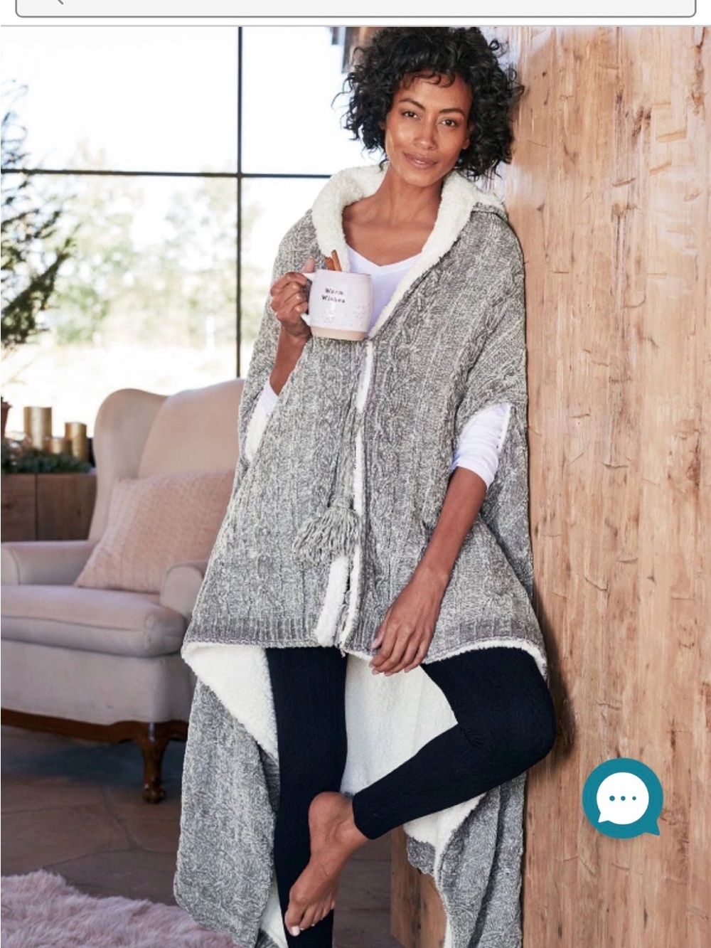 Soft Surroundings Chenille Hooded Sherpa-Lined Poncho